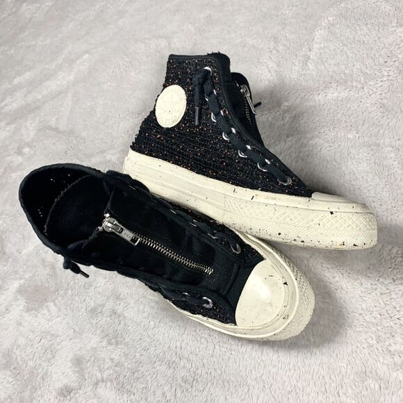 Converse All Star Chuck Taylor 70 High Kids 4 Speckled Black Crochet Knit Zip Up - Picture 2 of 10